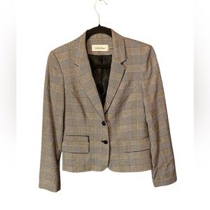 Calvin Klein Black & White Checkered Blazer Petite 8 Tailored Career